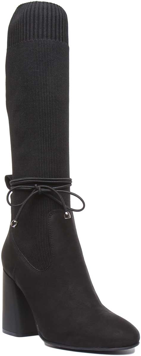 Holly Block Heel Sock Boot In Black