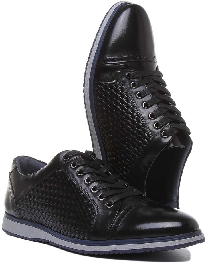 JUSTINREESS ENGLAND Mens Trainers Paddy Embossed Leather Shoe In Black