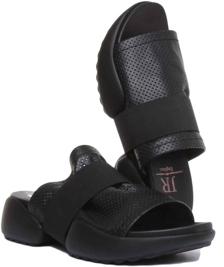 JUSTINREESS ENGLAND Womens Platform Poppy Perforated Sandal With Band In Black
