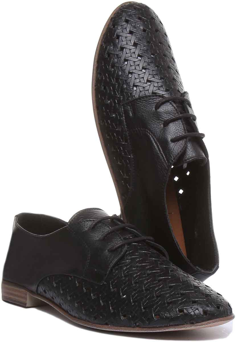 JUSTINREESS ENGLAND Womens Casual Shoes Alexandra Woven Lace Up Shoe In Black