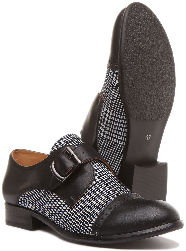 JUSTINREESS ENGLAND Womens Shoes Anna Single Strap Monk Shoes in Black White