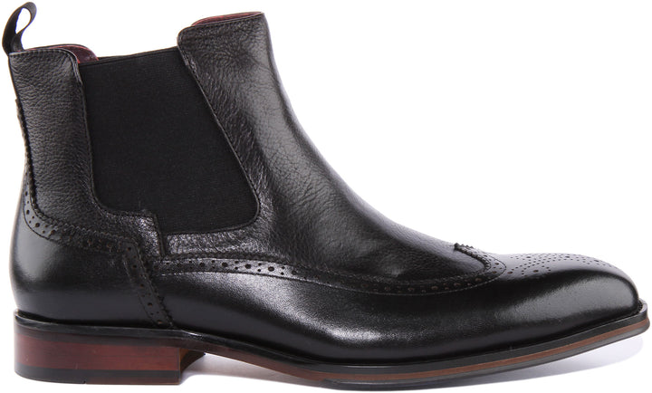 Justinreess England Ankle Boots Warren Chelea Brogue Boots In Black