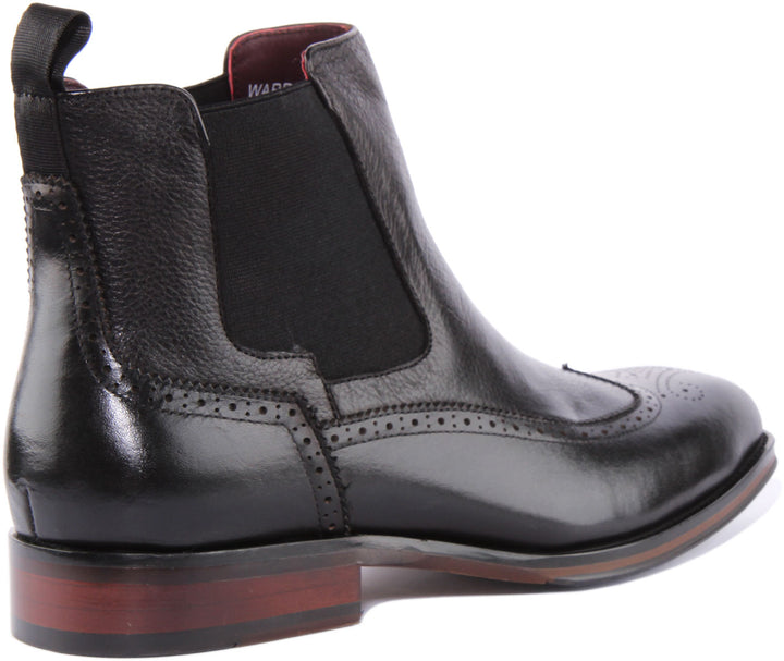 Justinreess England Ankle Boots Warren Chelea Brogue Boots In Black