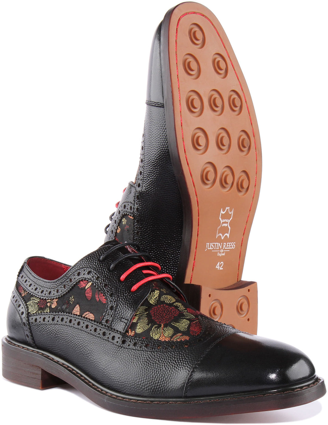 Justinreess England Shoes Zander Floral Brogues In Black