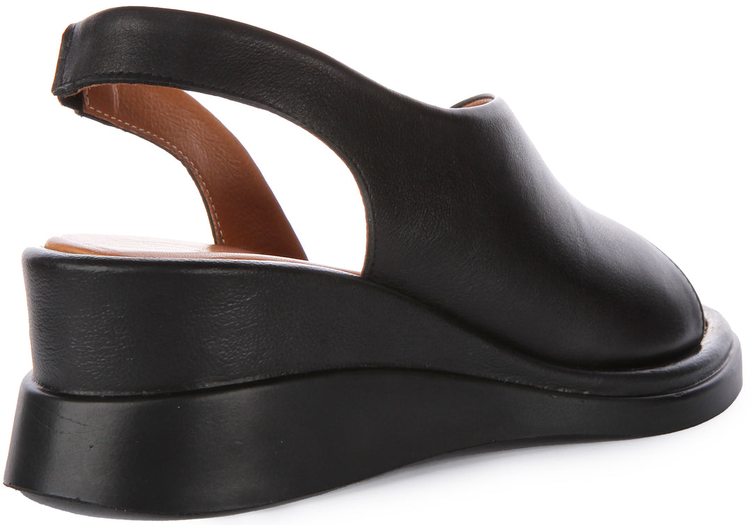 Nessa Wedge Sandals In Black Leather
