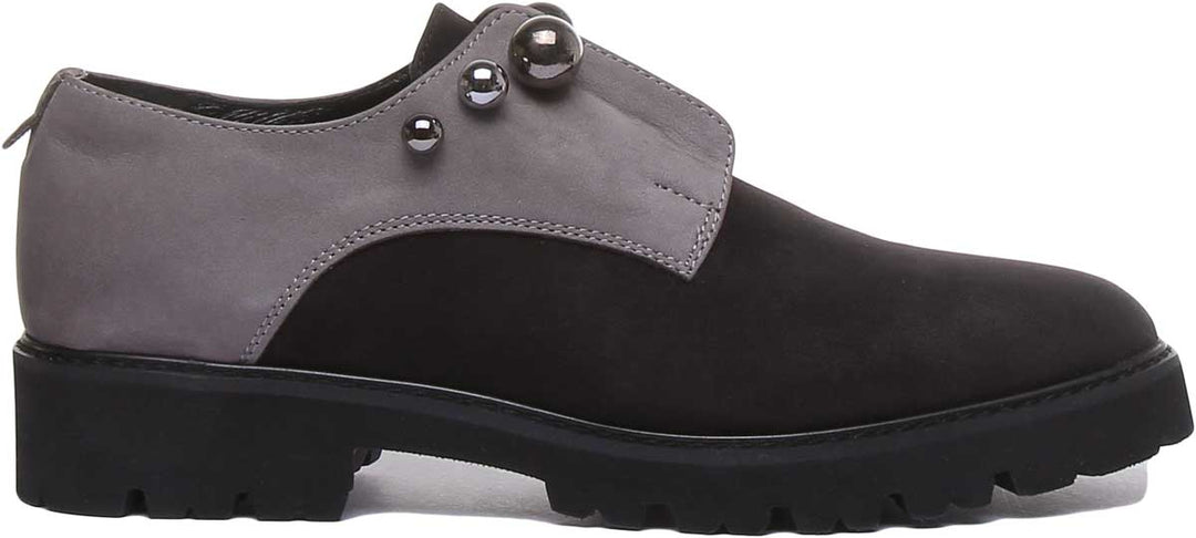 JUSTINREESS ENGLAND Womens Casual Shoes Mimi Two Tone Leather Shoe In Black Grey