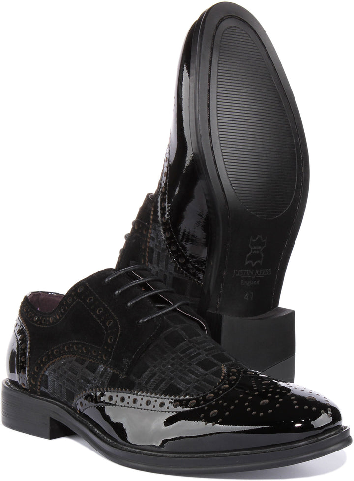 Justinreess England Shoes Alex Brogues In Black Patent