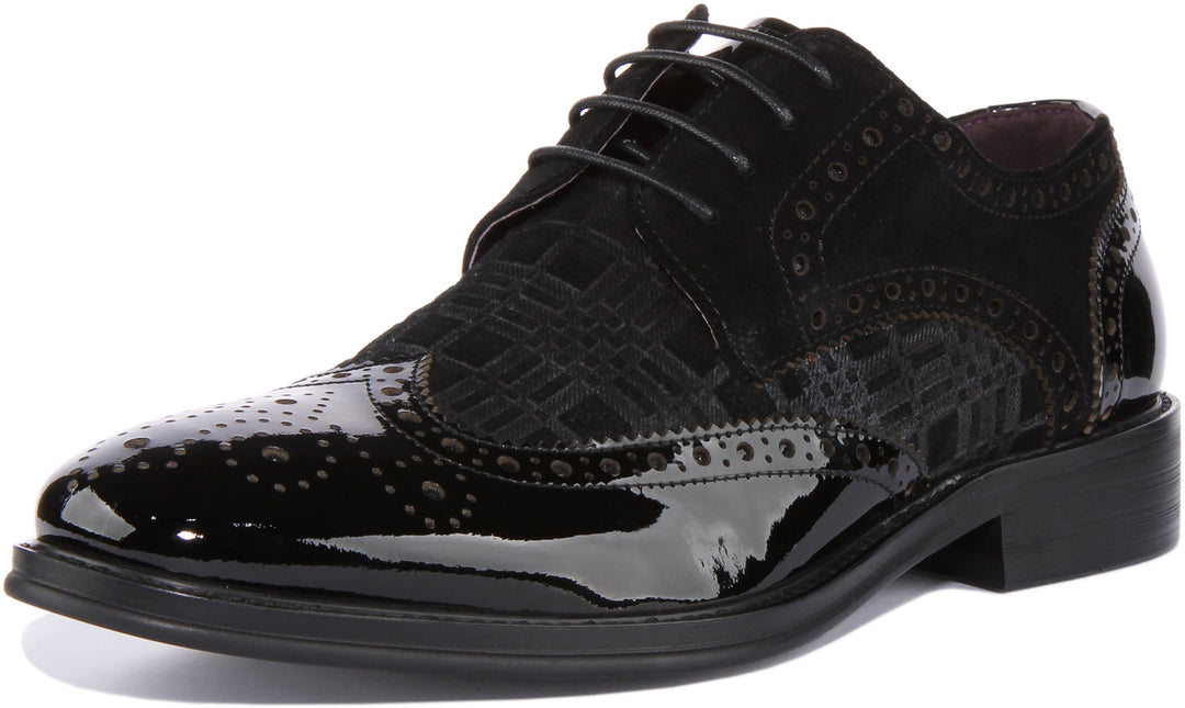 Justinreess England Shoes Alex Brogues In Black Patent