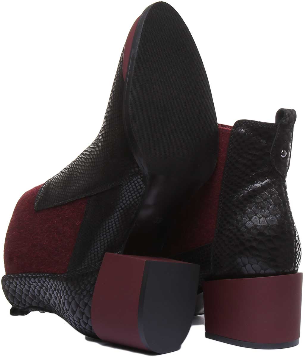 JUSTINREESS ENGLAND Womens Ankle Boots Heather Block Heel Chelsea Boot In Black Red