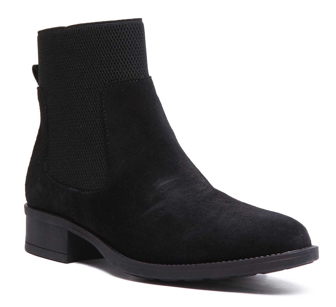 JUSTINREESS ENGLAND Womens Ankle Boots Suzie Slip On Chelsea Boot In Black Suede