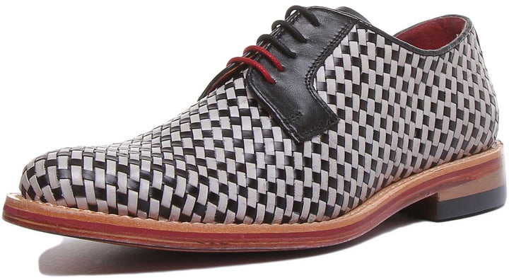 JUSTINREESS ENGLAND Mens Shoes Torin Woven Leather Sho In Black White