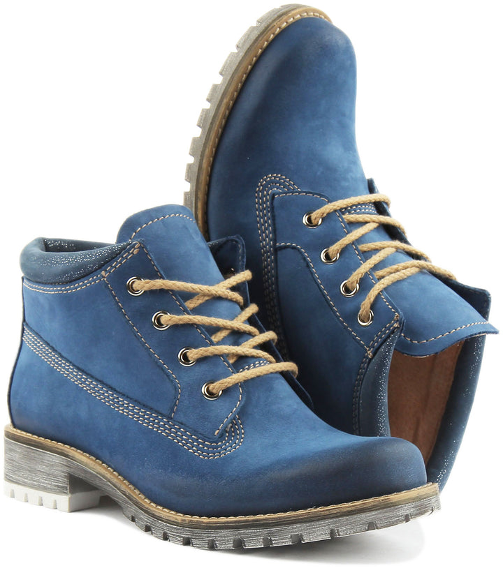 JUSTINREESS ENGLAND Womens Ankle Boots Stella Short Lace Up Bootie In Blue