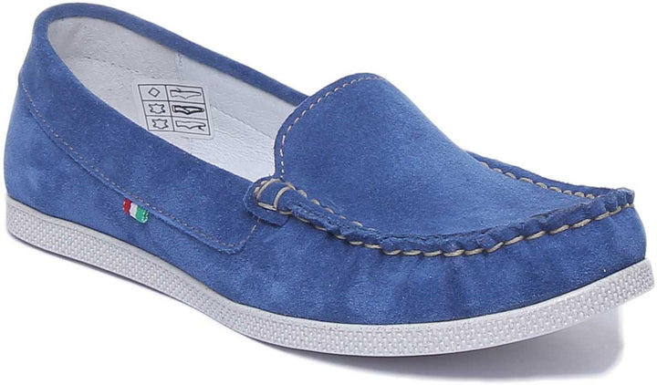 JUSTINREESS ENGLAND Womens Loafers Nita Suede Slip On Shoe In Blue