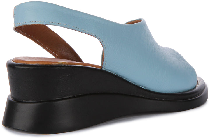 Nessa Open Toe Sling Back Sandals In Blue Leather