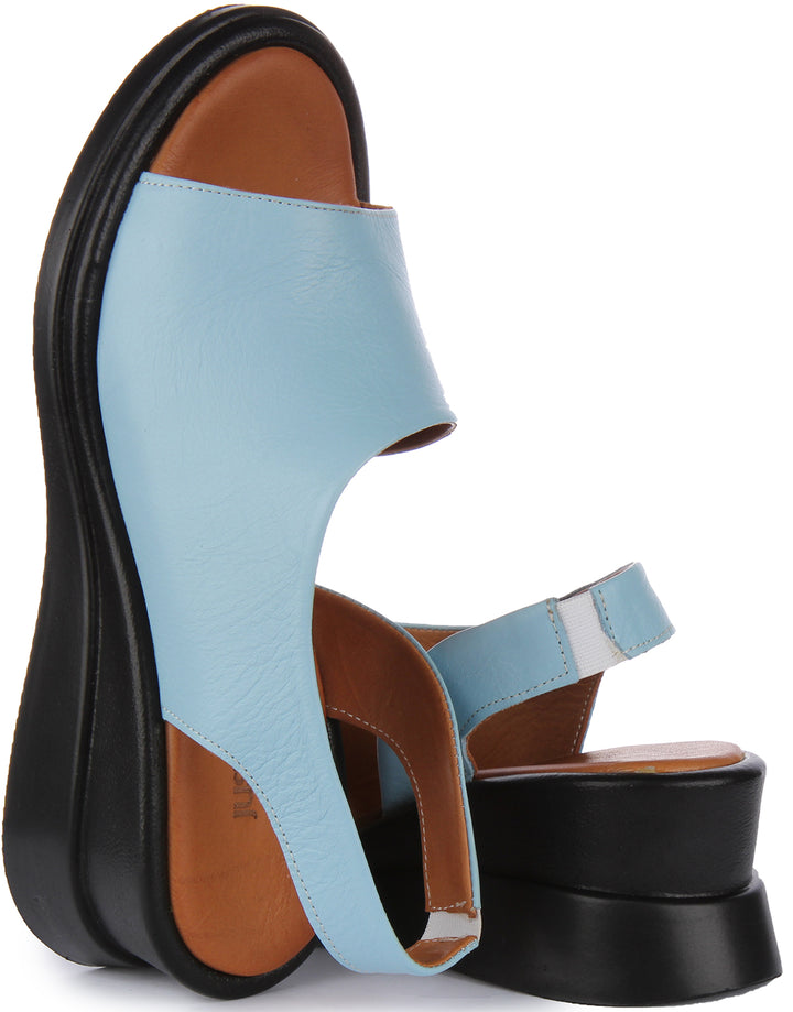 Nessa Open Toe Sling Back Sandals In Blue Leather