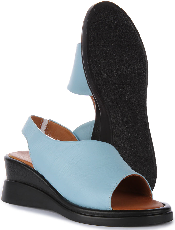 Nessa Open Toe Sling Back Sandals In Blue Leather