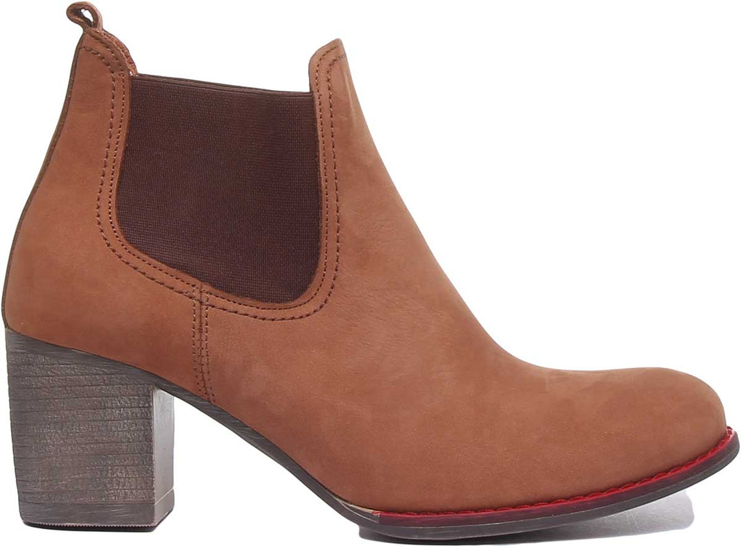 JUSTINREESS ENGLAND Womens Ankle Boots 6000R Block Heel Suede Chelsea Boot In Brown