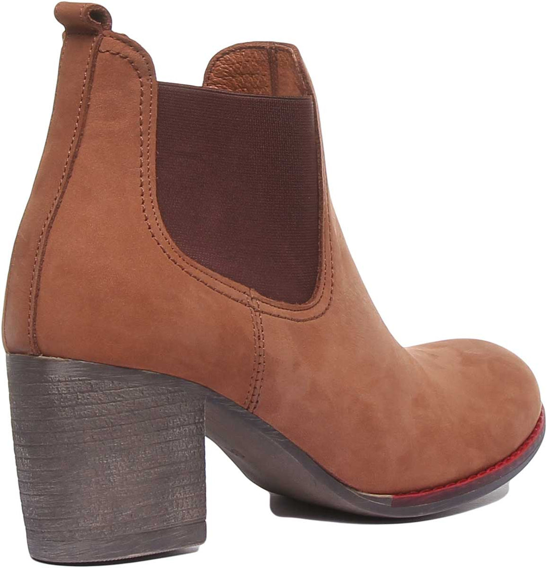 JUSTINREESS ENGLAND Womens Ankle Boots 6000R Block Heel Suede Chelsea Boot In Brown