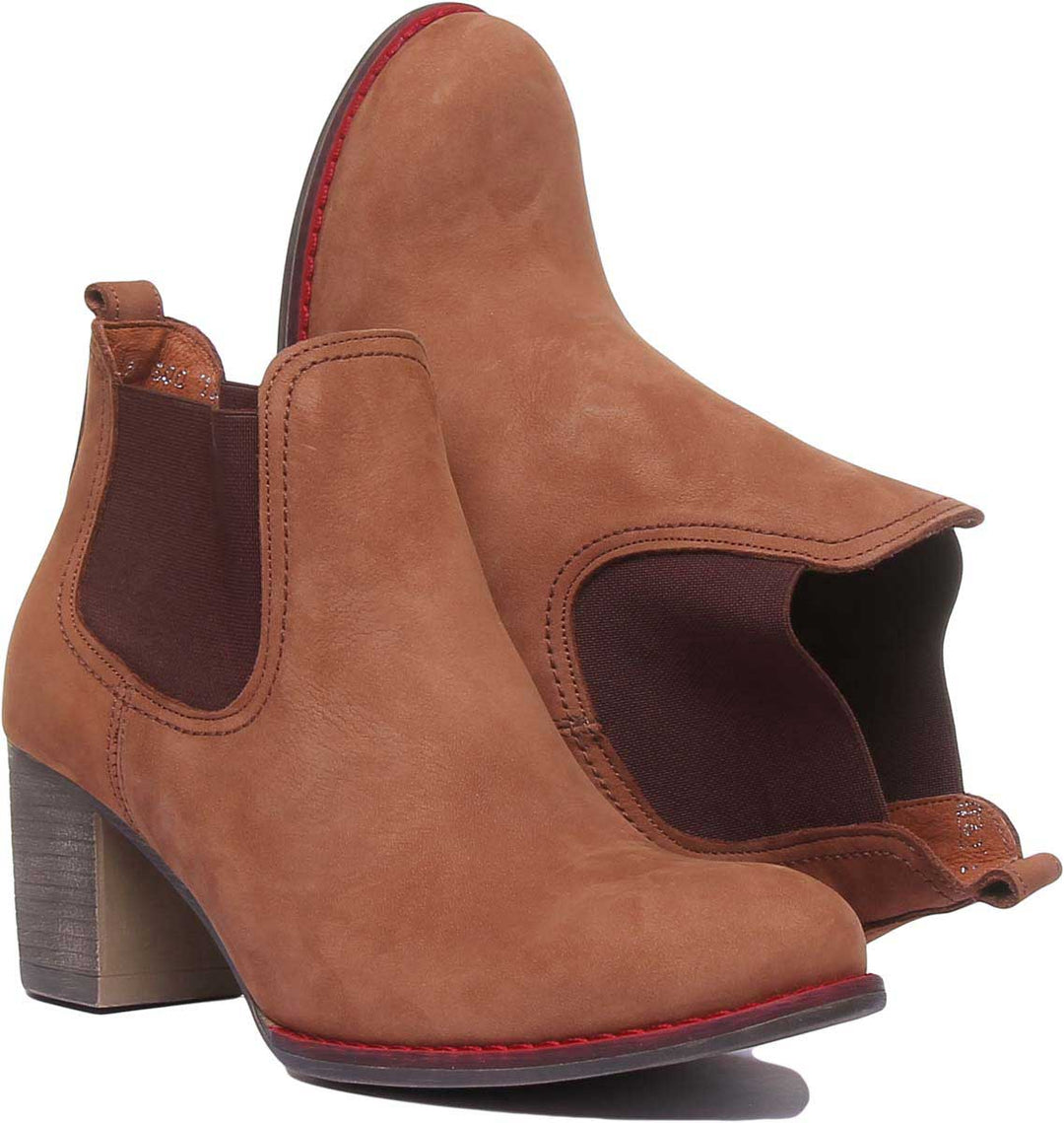 JUSTINREESS ENGLAND Womens Ankle Boots 6000R Block Heel Suede Chelsea Boot In Brown