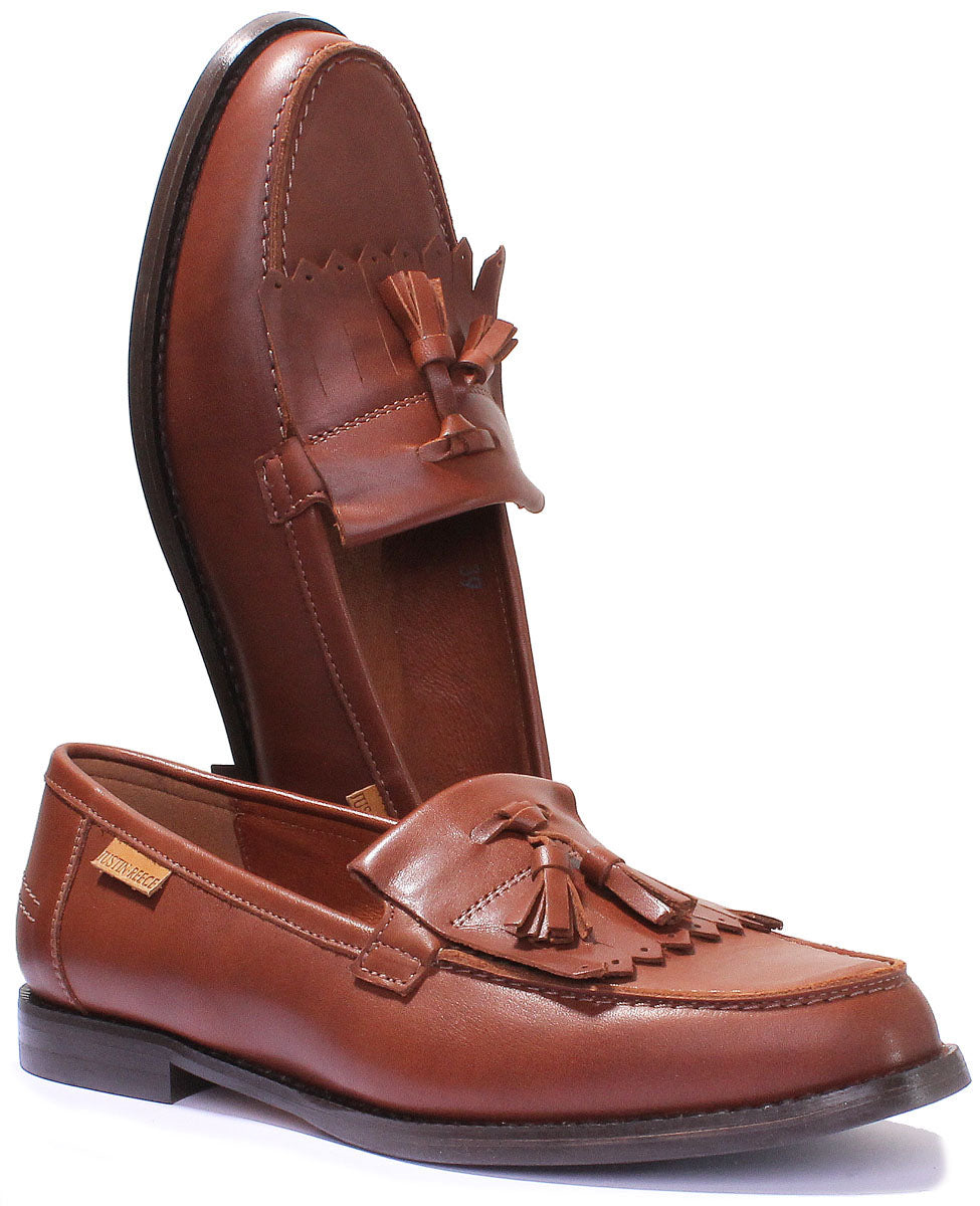JUSTINREESS ENGLAND Womens Loafers 8400 Slip On Leather Loafer With Tassel In Brown