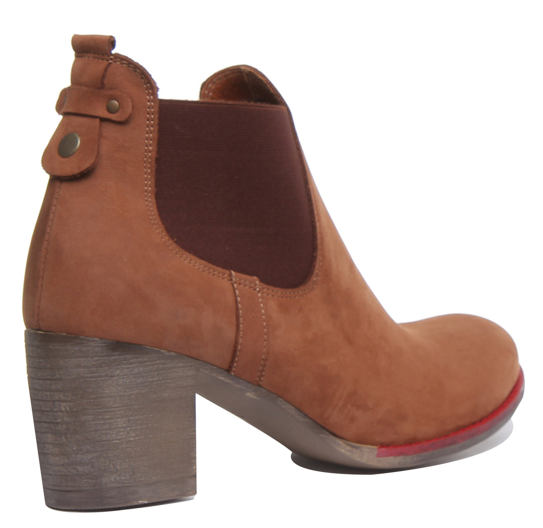 JUSTINREESS ENGLAND Womens Ankle Boots 6000 Heeled Suede Chelsea Boot In Brown