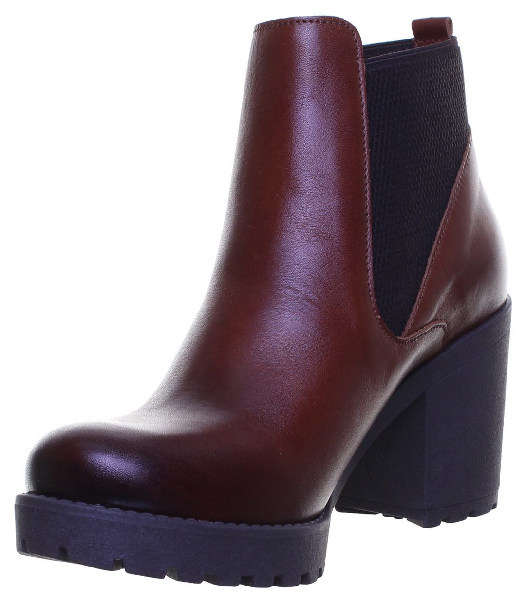 JUSTINREESS ENGLAND Womens Ankle Boots 7300 Block Heel Leather Chelsea Boot In Brown
