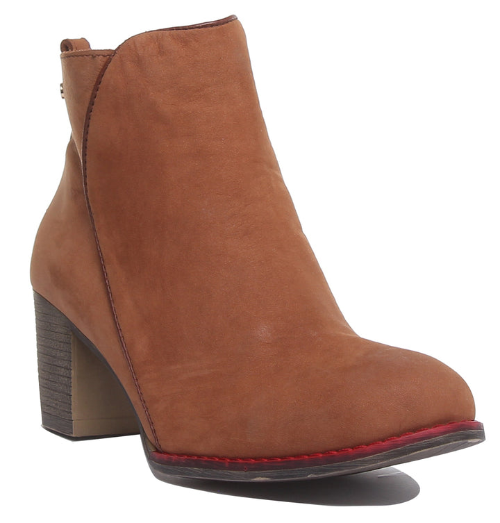 JUSTINREESS ENGLAND Womens Ankle Boots 6090 Block Heel Leather Ankle Boot In Brown