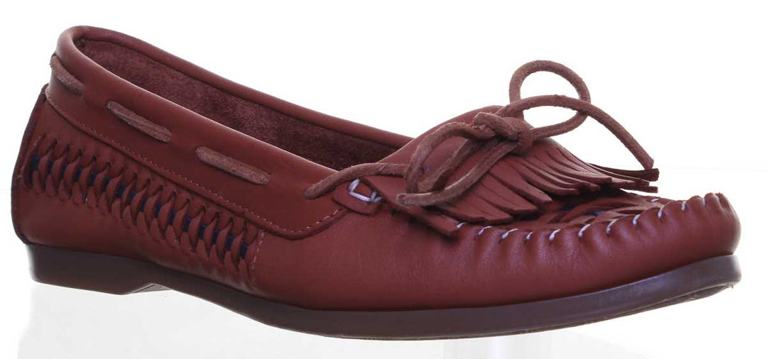 JUSTINREESS ENGLAND Womens Loafers Alba Slip On Leather Moccasin With Fringe In Brown