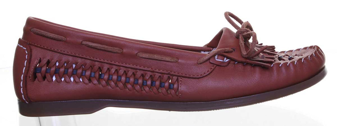 JUSTINREESS ENGLAND Womens Loafers Alba Slip On Leather Moccasin With Fringe In Brown