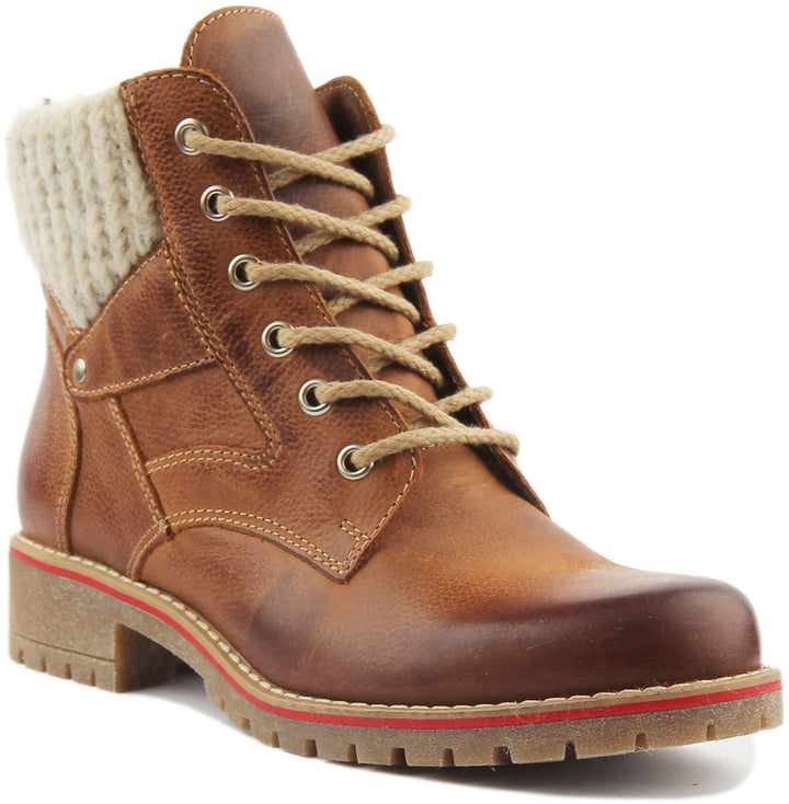 JUSTINREESS ENGLAND Womens Ankle Boots Sophia Warm Collar Leather Hiker Boot In Brown