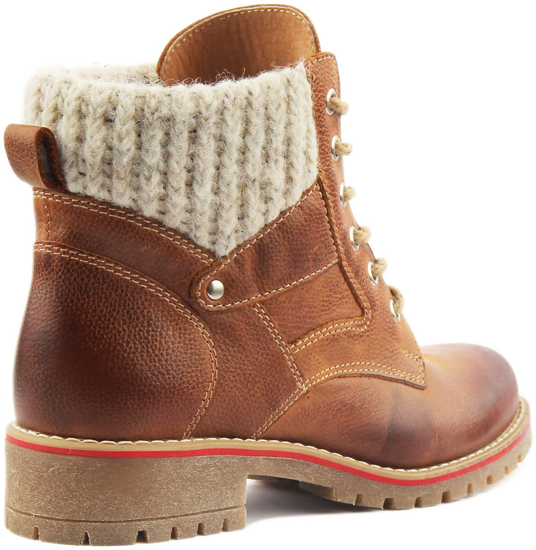 JUSTINREESS ENGLAND Womens Ankle Boots Sophia Warm Collar Leather Hiker Boot In Brown