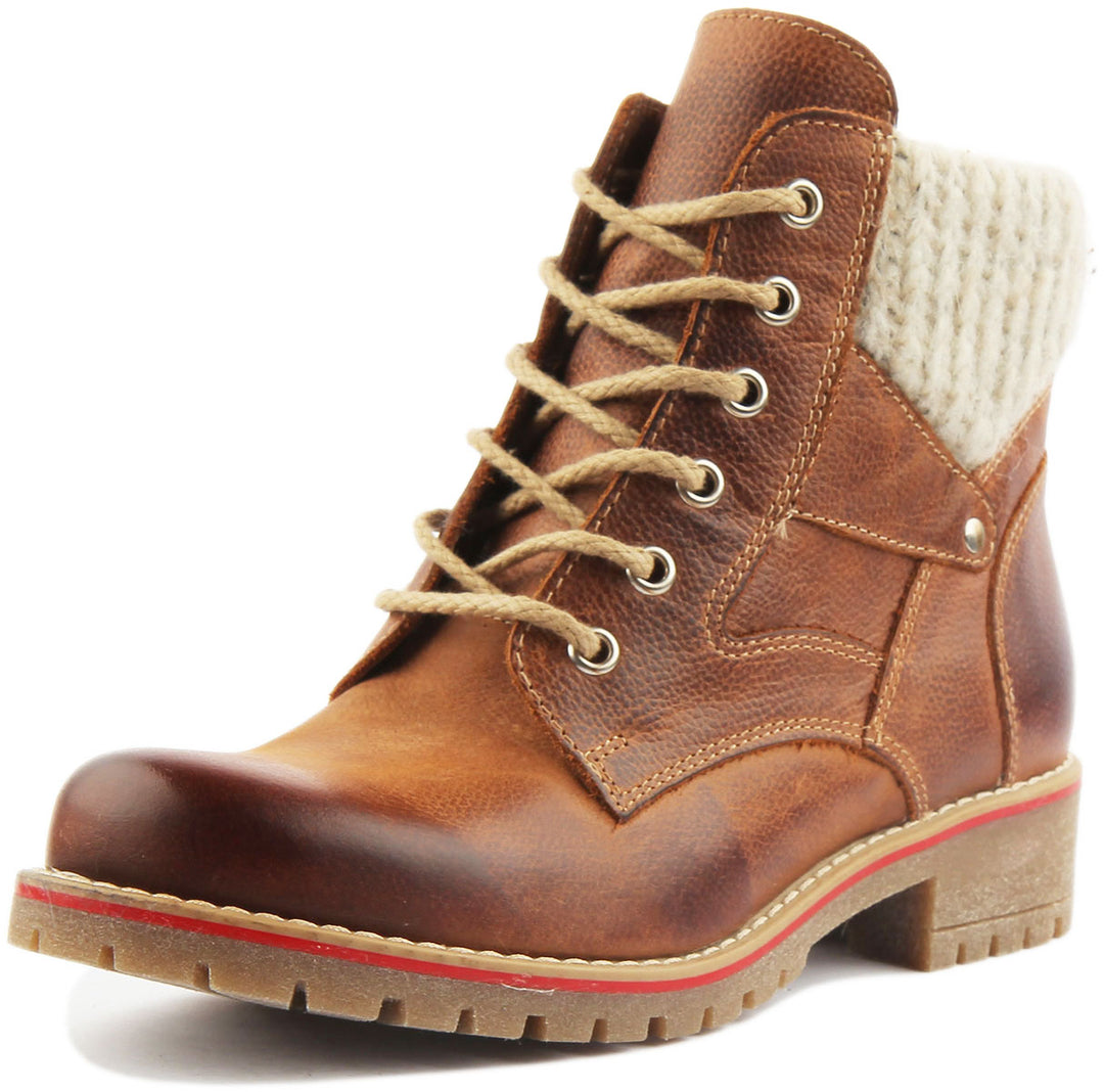 JUSTINREESS ENGLAND Womens Ankle Boots Sophia Warm Collar Leather Hiker Boot In Brown