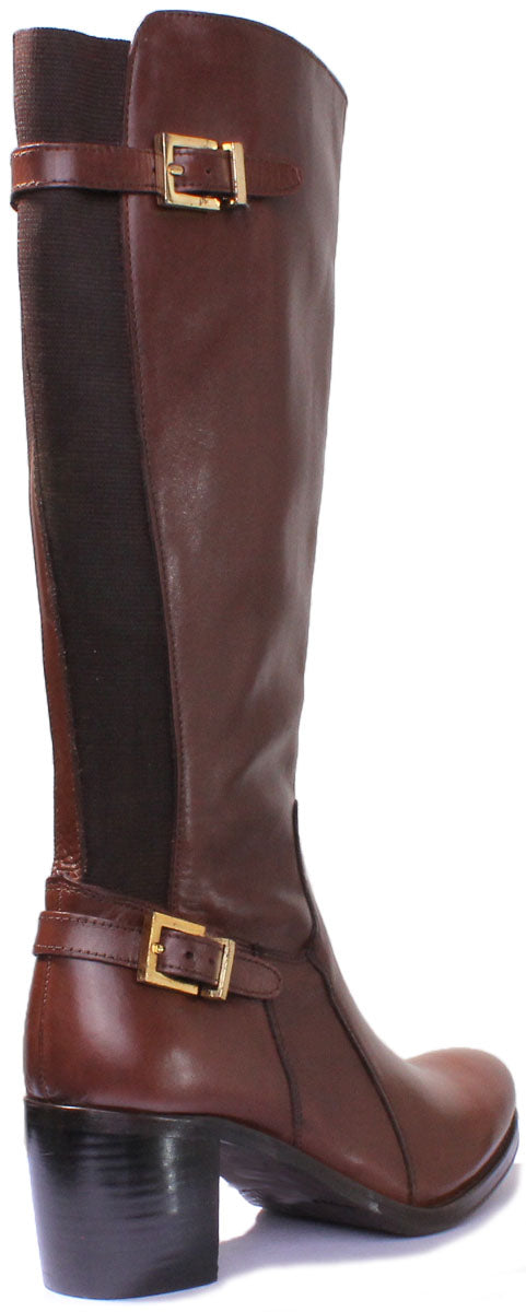 JUSTINREESS ENGLAND Womens Knee High Boot Jolie Long Leather Boot With Block Heel In Brown