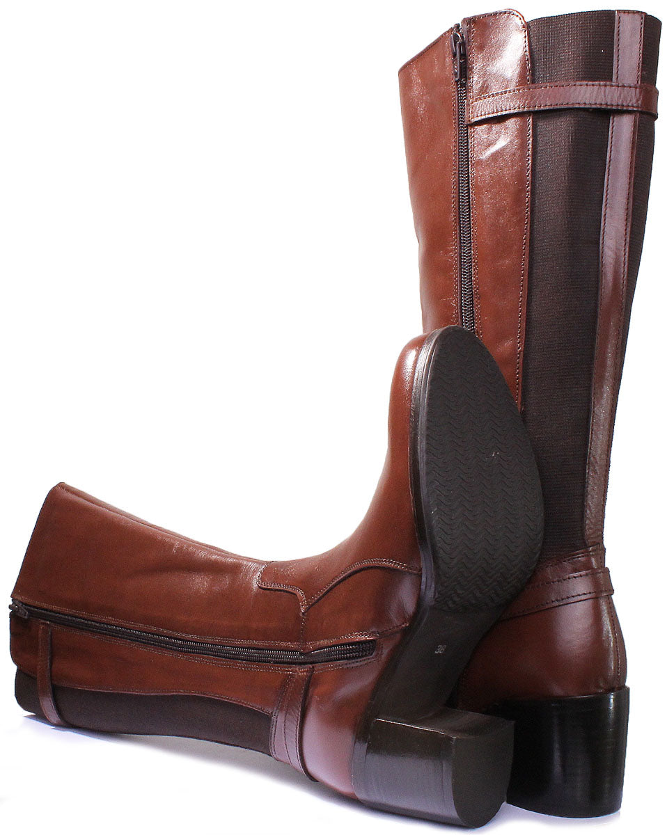 JUSTINREESS ENGLAND Womens Knee High Boot Jolie Long Leather Boot With Block Heel In Brown