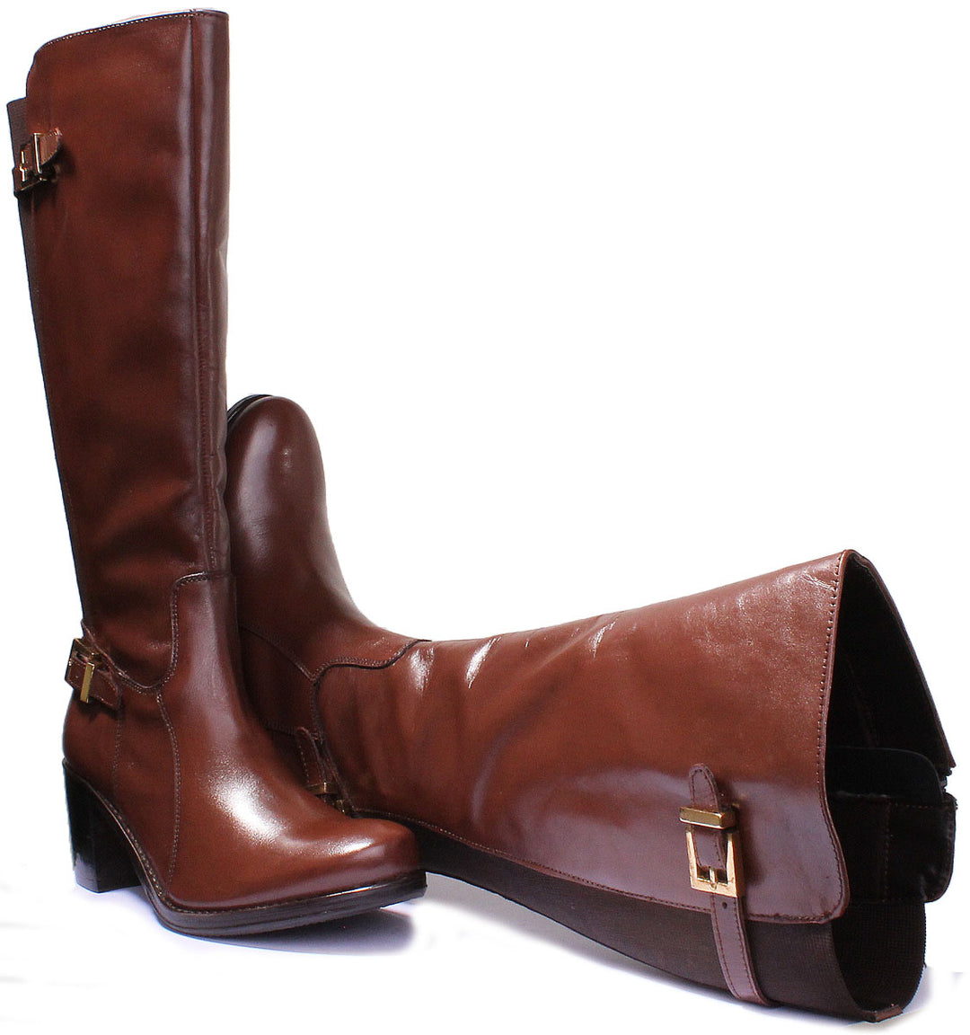 JUSTINREESS ENGLAND Womens Knee High Boot Jolie Long Leather Boot With Block Heel In Brown