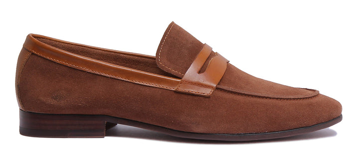 JUSTINREESS ENGLAND Mens Loafers Luca Slip On Suede Loafer In Brown