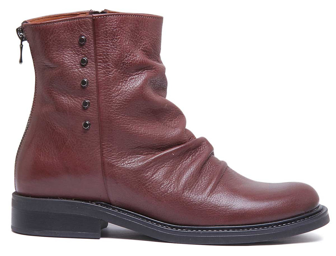 JUSTINREESS ENGLAND Womens Ankle Boots 6650 Flat Leather Boot With Zip At the Back In Brown