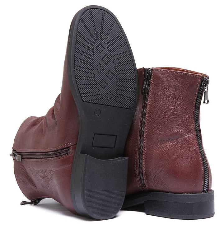 JUSTINREESS ENGLAND Womens Ankle Boots 6650 Flat Leather Boot With Zip At the Back In Brown