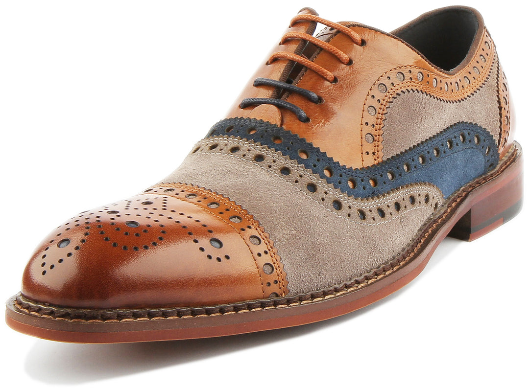 JUSTINREESS ENGLAND Mens Shoes Smith Tri Tonal Brogue Shoe In Brown