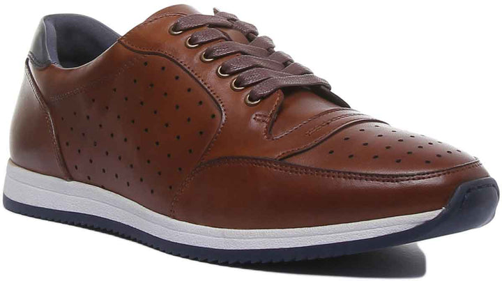 JUSTINREESS ENGLAND Mens Trainers Henry Lace Up Leather Shoe In Brown