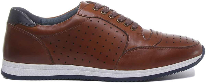 JUSTINREESS ENGLAND Mens Trainers Henry Lace Up Leather Shoe In Brown