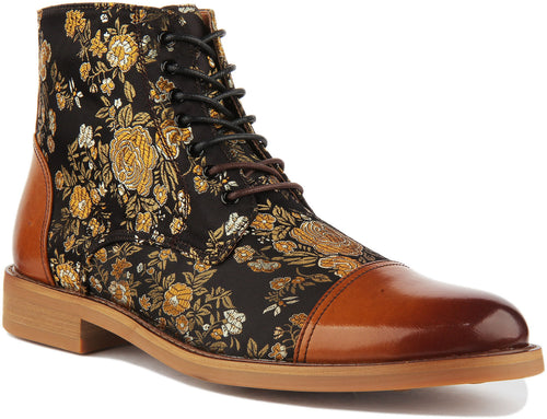 Adam Floral Ankle Boots In Brown