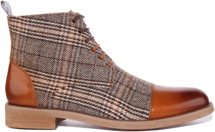 Justinreess England Shoes Greg Lace up Tweed Boots In Brown