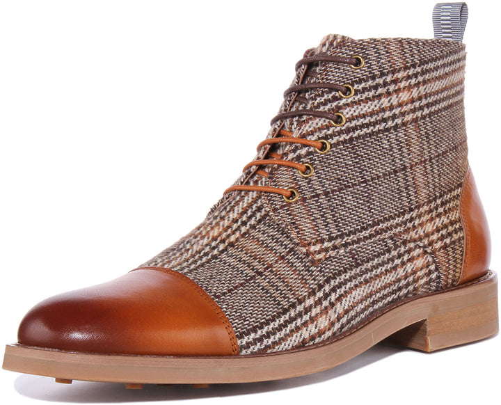 Justinreess England Shoes Greg Lace up Tweed Boots In Brown