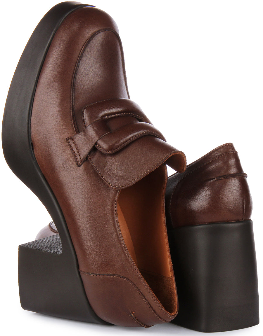 JUSTINREESS ENGLAND Womens Heel Shoes In Brown | Loafer Toe Mid Heel ...