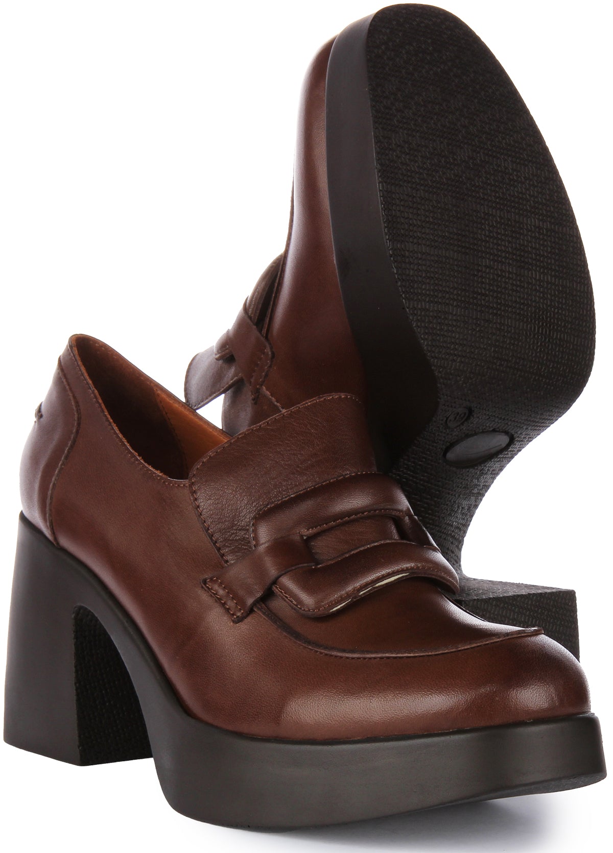 JUSTINREESS ENGLAND Womens Heel Shoes In Brown | Loafer Toe Mid Heel ...
