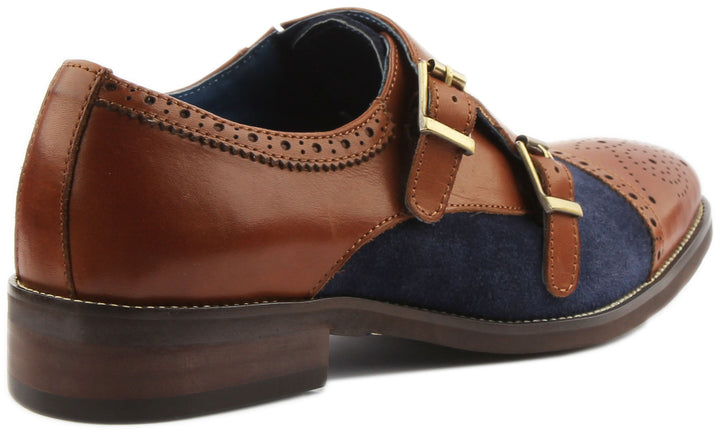 JUSTINREESS ENGLAND Mens Monk Shoes Chad Two Tone Monk Shoe In Brown Blue