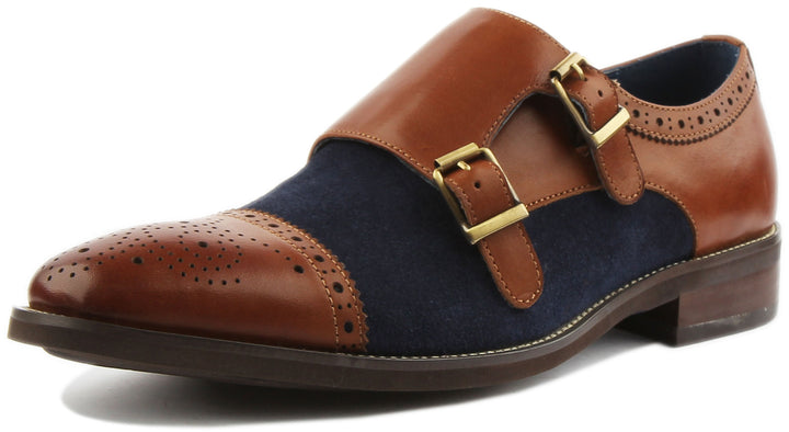 JUSTINREESS ENGLAND Mens Monk Shoes Chad Two Tone Monk Shoe In Brown Blue