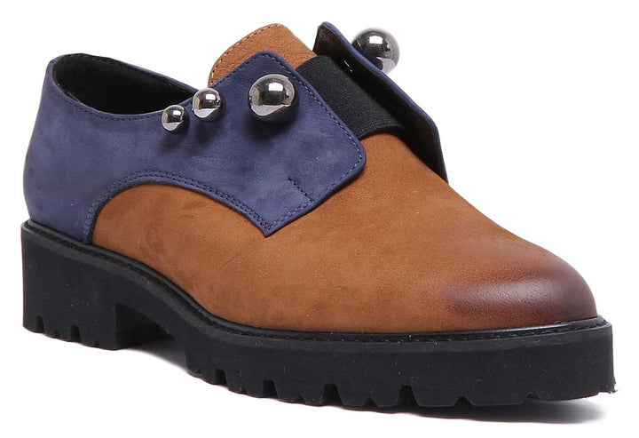 JUSTINREESS ENGLAND Womens Casual Shoes Mimi Two Tone Leather Shoe In Brown Blue