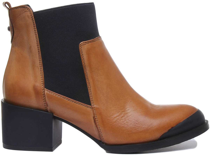 JUSTINREESS ENGLAND Womens Ankle Boots Heather Block Heel Chelsea Boot In Brown Blue